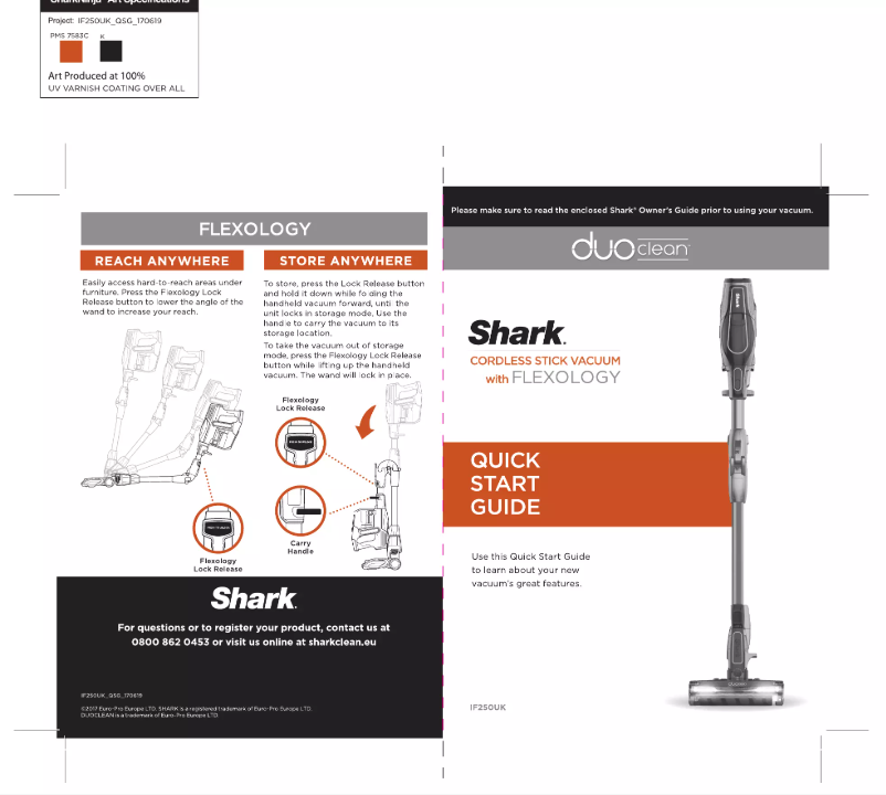 Page 1 de la notice Guide de démarrage rapide Shark DuoClean IF250UK