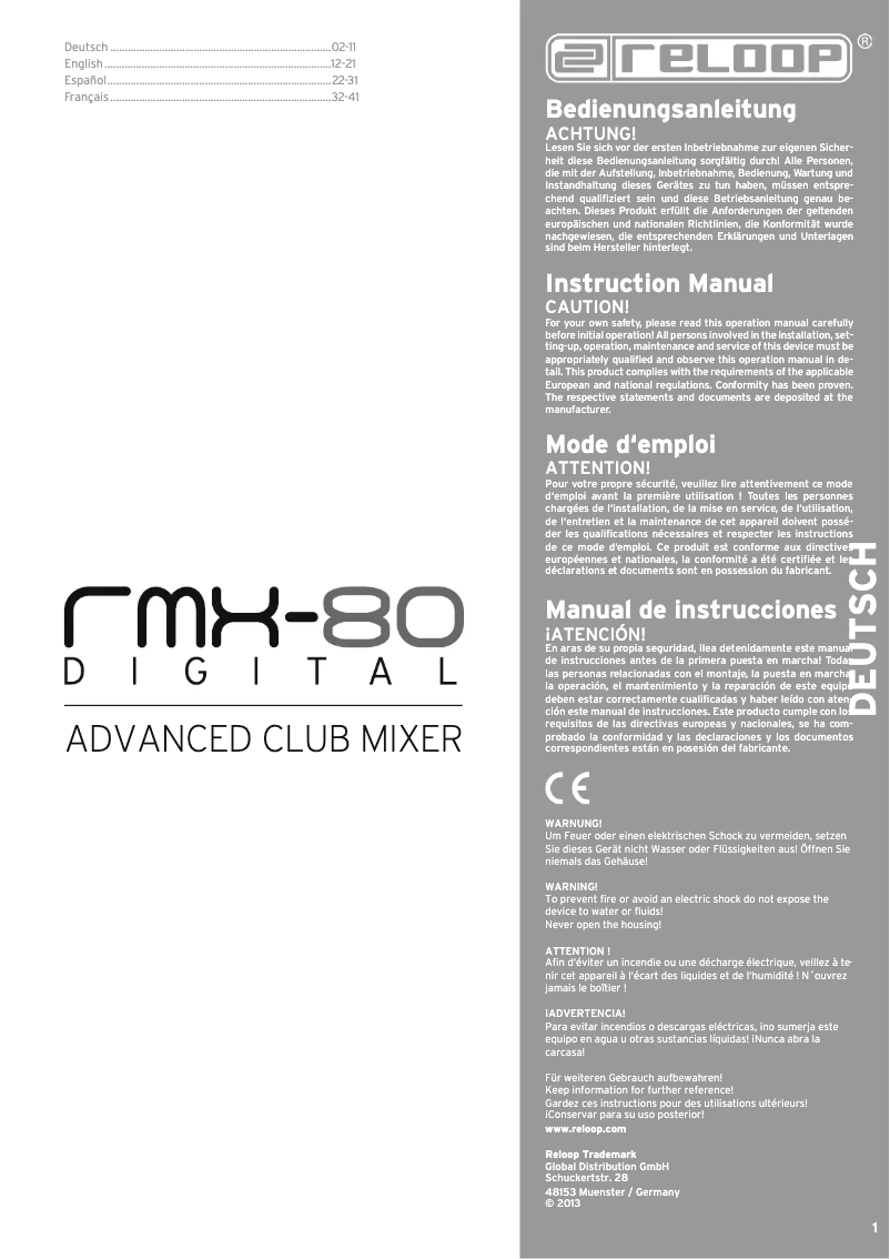 Page n°1 - Manuel utilisateur Reloop RMX-80 DIGITAL