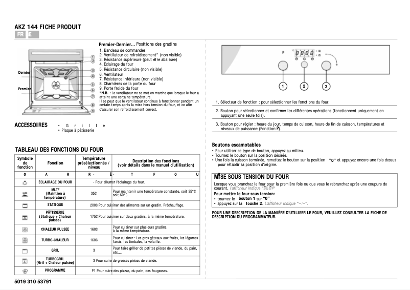Page 1 de la notice Manuel utilisateur Whirlpool AKZ 144 WH