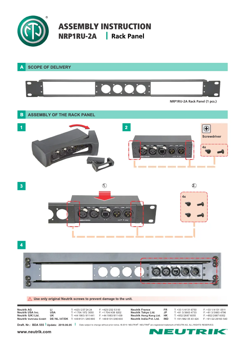 Page n°1 - Manuel utilisateur Neutrik NRP1RU-2A