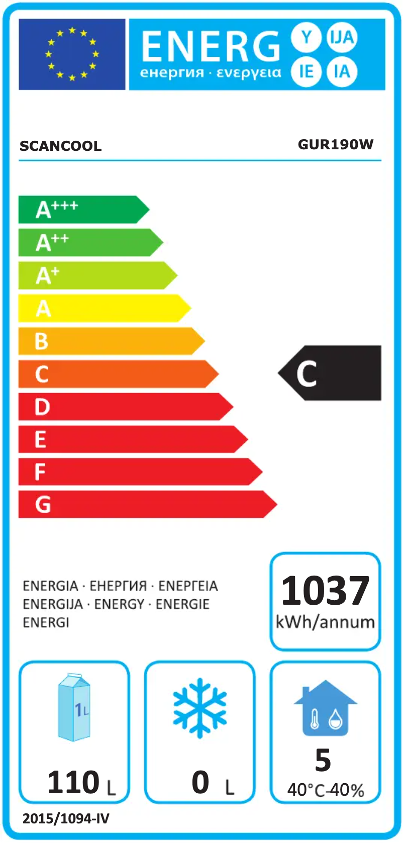Page n°1 - Label énergétique Scancool GUR190W