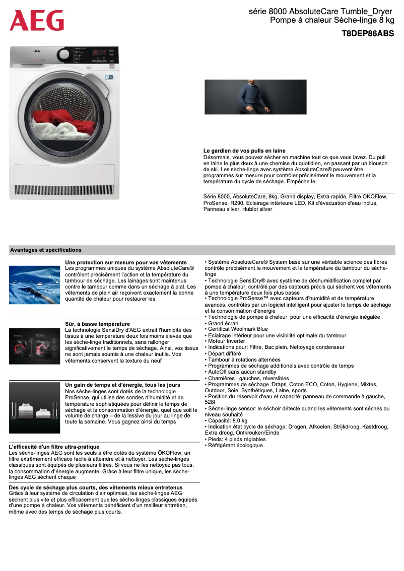 Page n°1 - Fiche technique AEG T8DEP86ABS