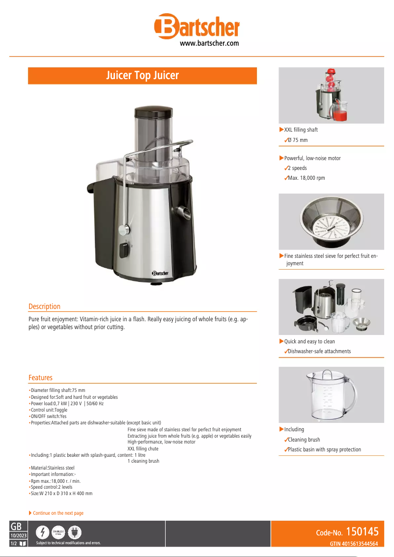 Image de la première page du manuel de l'appareil Top Juicer 150145