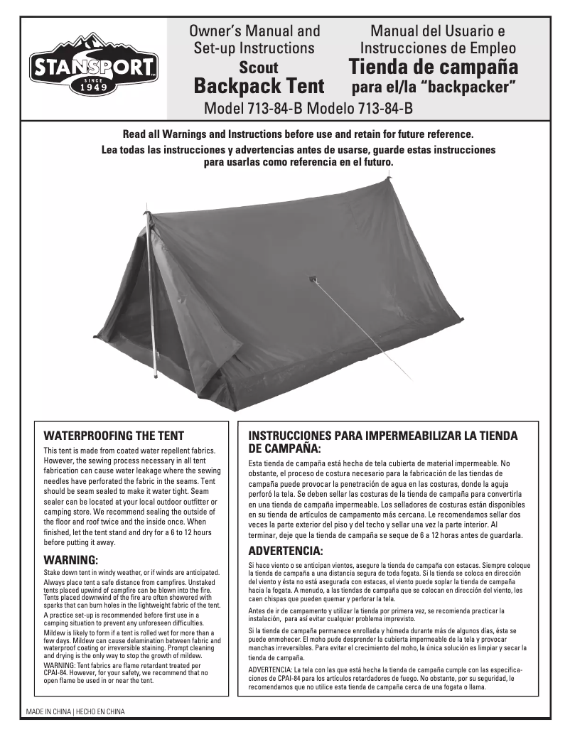 Page 1 de la notice Manuel utilisateur Stansport Scout 713-84-B