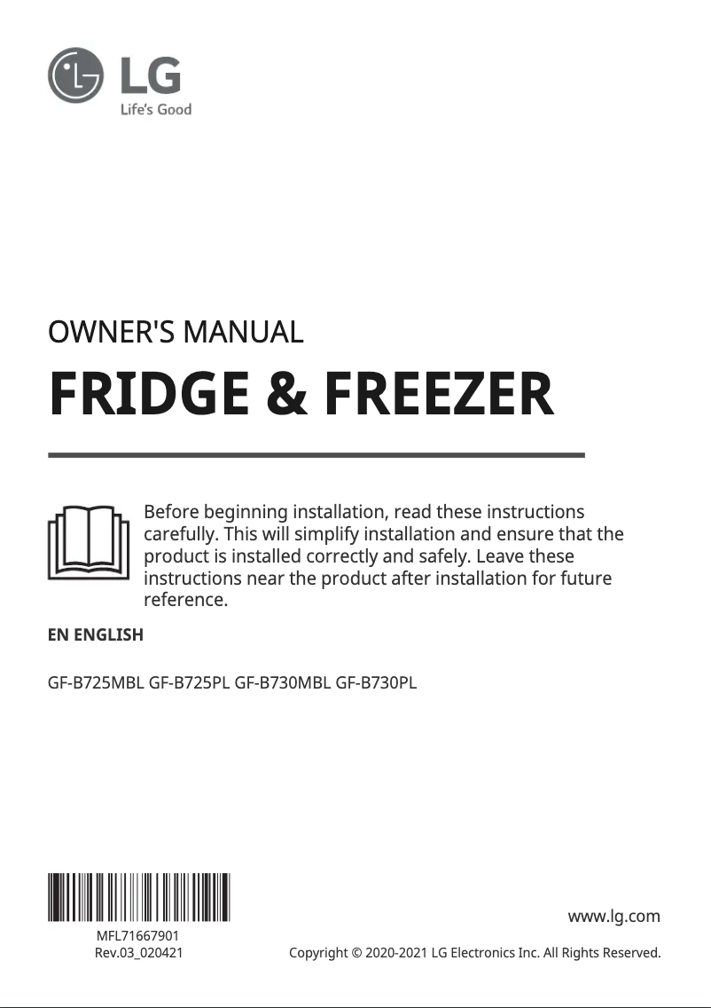 Page 1 de la notice Manuel utilisateur LG GF-B730MBL