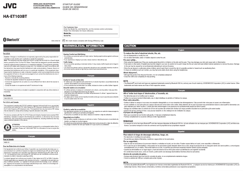 Page 1 de la notice Manuel utilisateur JVC HAET103BTA