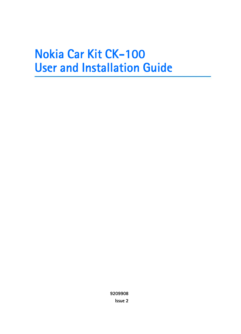 Page n°1 - Manuel utilisateur Nokia CK-100