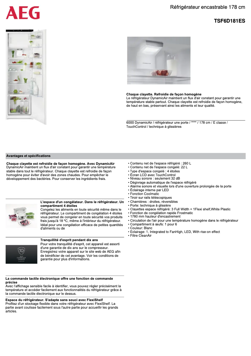 Página 1 del manual Ficha técnica AEG TSF6D181ES