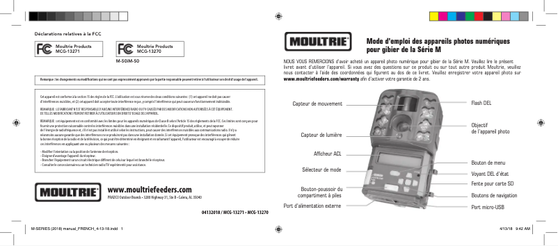 Page 1 de la notice Manuel utilisateur Moultrie M-50