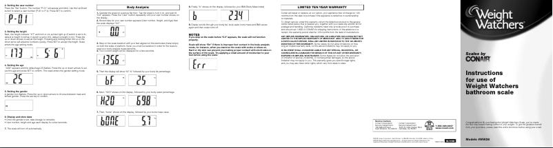 Page 1 de la notice Manuel utilisateur Conair WW28