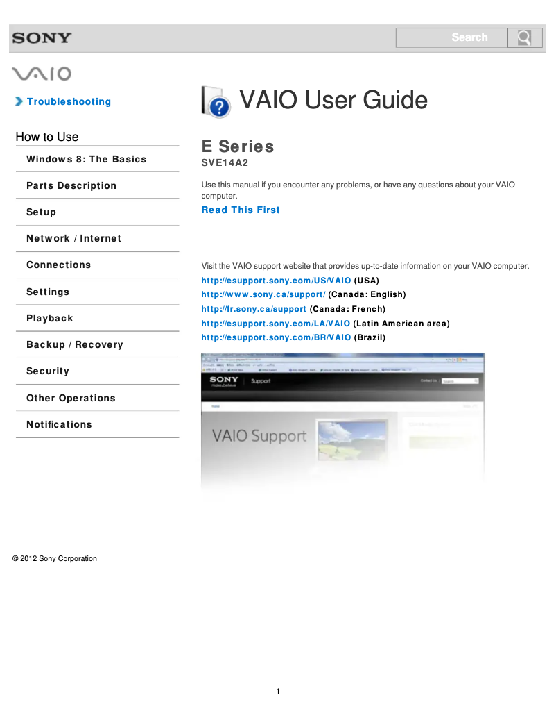 Page n°1 - Manuel utilisateur Sony Vaio SVE14A23CDS