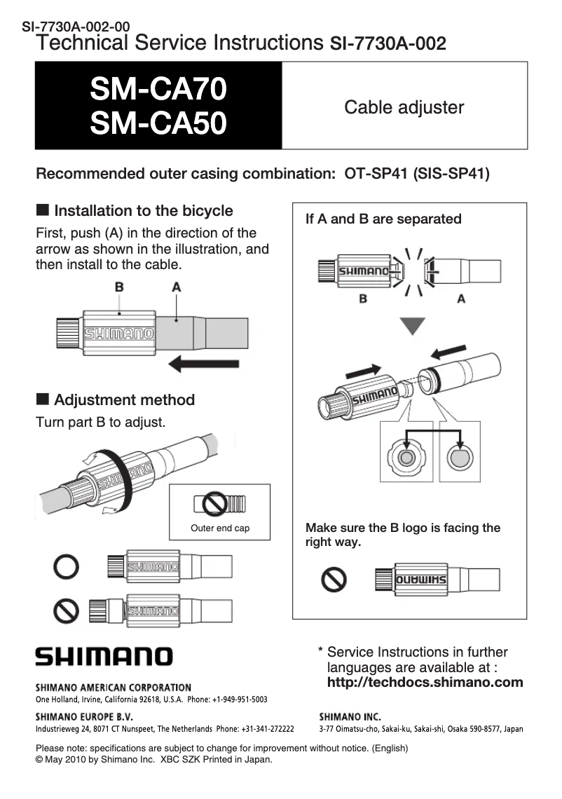 Página 1 del manual Manual de usuario Shimano SM-CA70