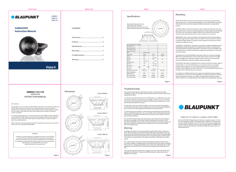 Page 1 de la notice Manuel utilisateur Blaupunkt GBW801
