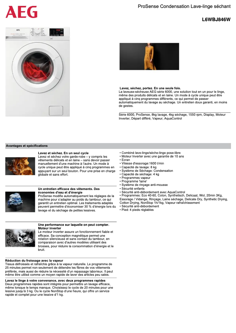 Page n°1 - Fiche technique AEG L6WBJ846W