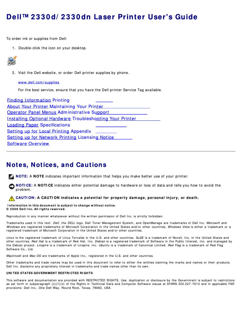 Image de la première page du manuel de l'appareil 2330dn