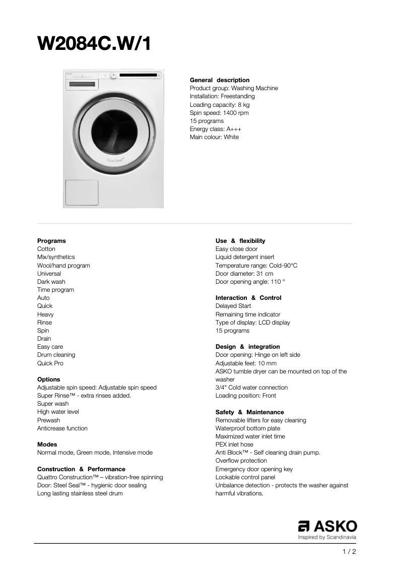 Image de la première page du manuel de l'appareil W2084C