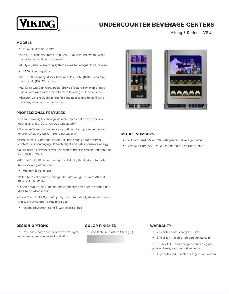 Page 1 de la notice Fiche technique Viking VBUI5241GSS