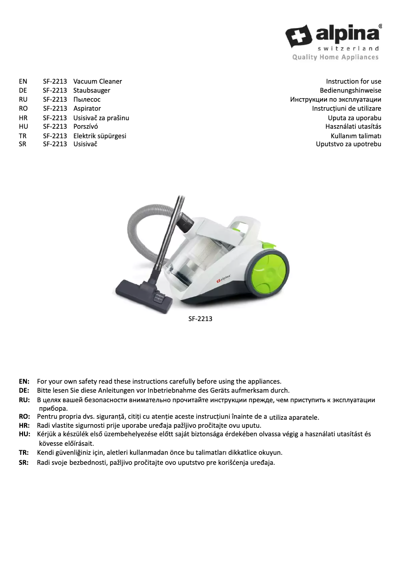 Page n°1 - Manuel utilisateur Alpina SF-2213