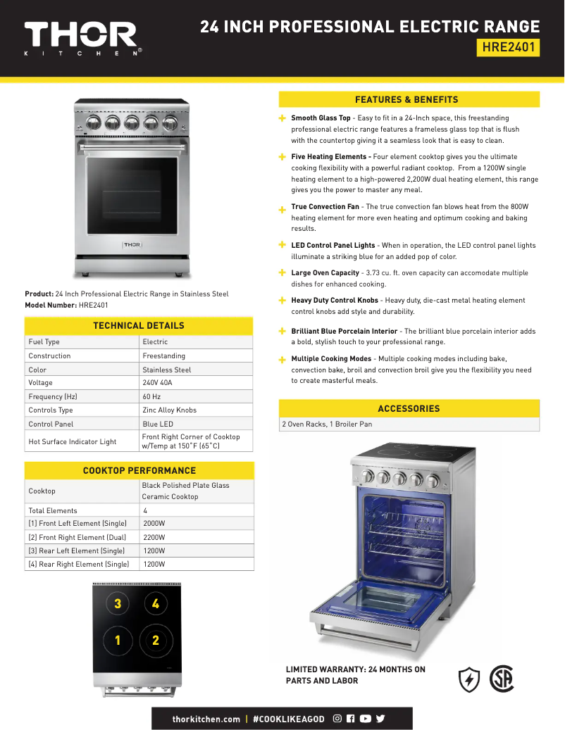 Page 1 de la notice Fiche technique Thor HRE2401