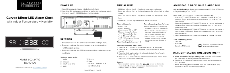 Page n°1 - Manuel utilisateur La Crosse Technology 602-247V2