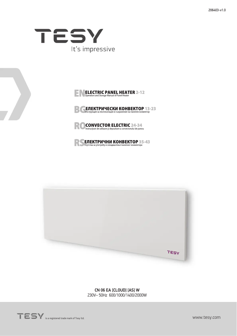 Page 1 de la notice Manuel utilisateur Tesy CN 06 100 EА CLOUD AS W