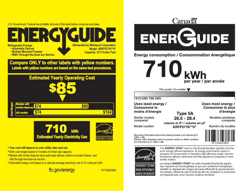 Page 1 de la notice Label énergétique KitchenAid KRFF577KBS