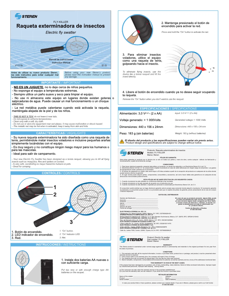 Page 1 of the manual User Manual Steren FLY-KILLER