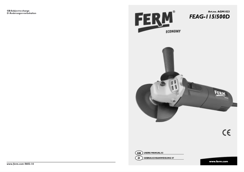 Page n°1 - Manuel utilisateur Ferm FEAG-115/500D