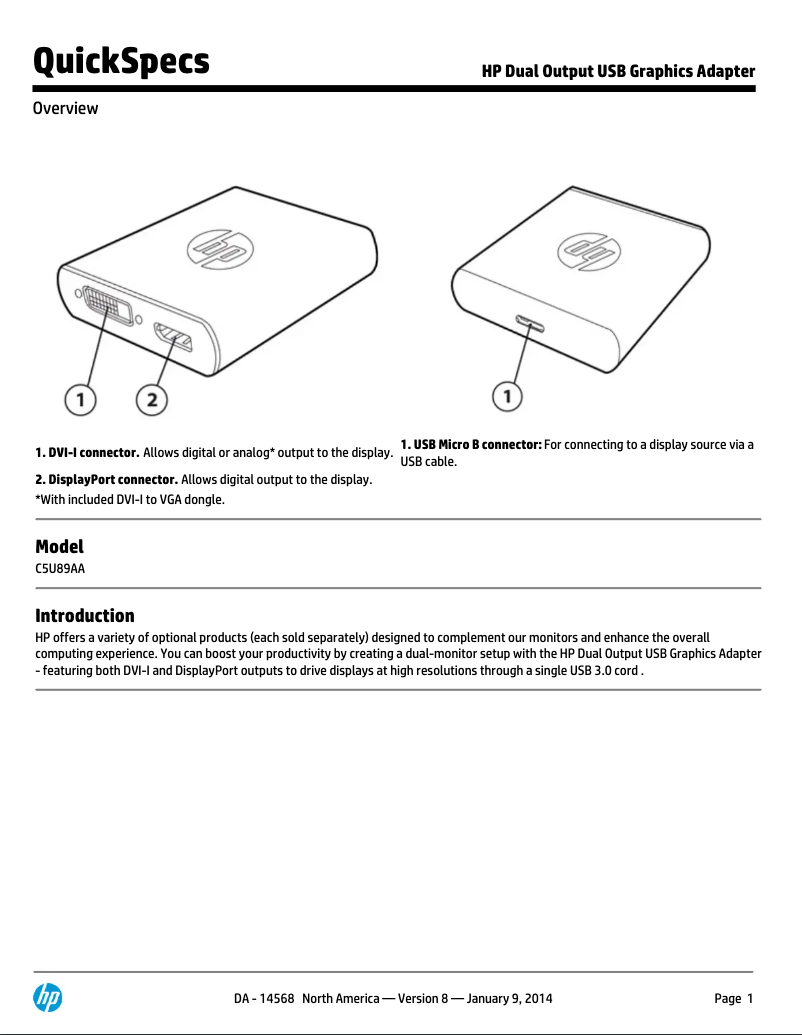 Página 1 del manual Manual de usuario HP USB Dual Output Video Adapter