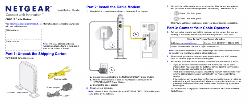 Page 1 de la notice Guide d'installation Netgear CMD31T