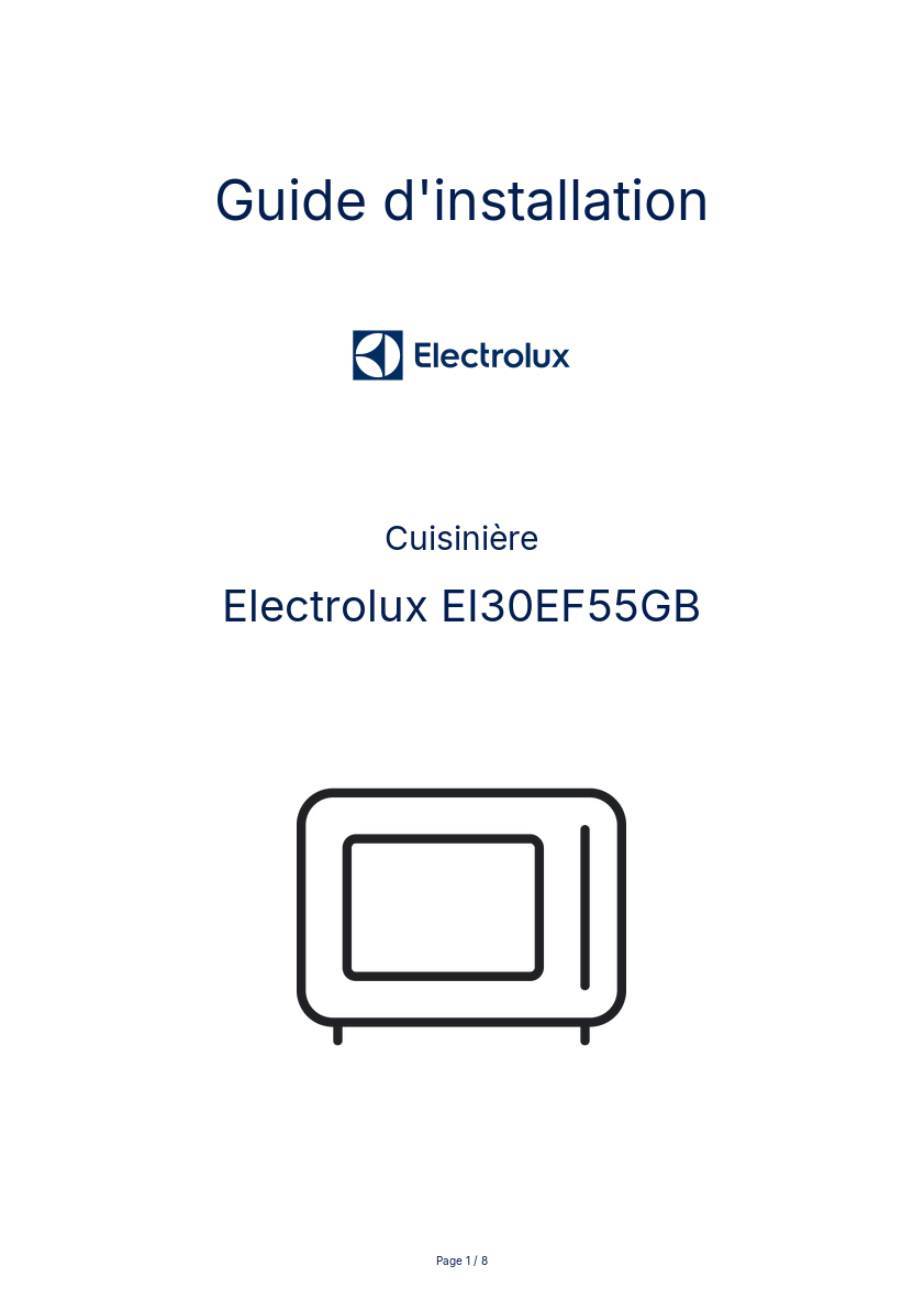 Page n°1 - Guide d'installation Electrolux EI30EF55GB