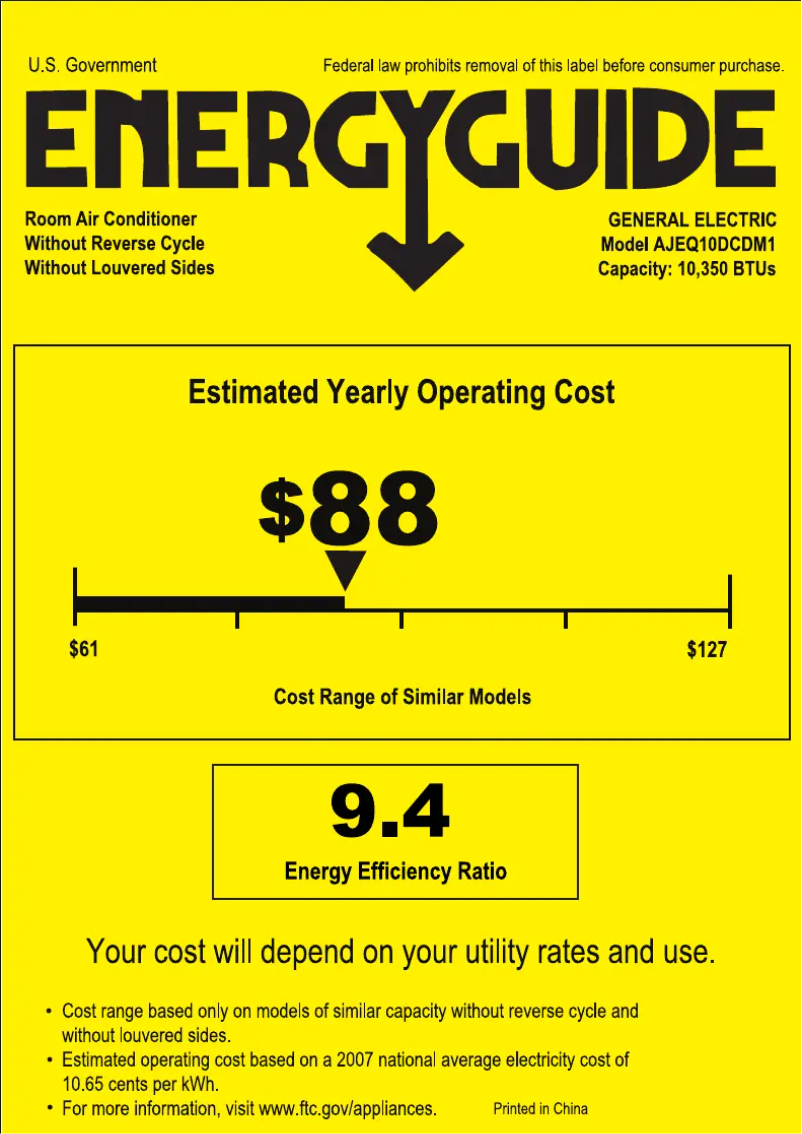 Page n°1 - Label énergétique GE AJEQ10DCD