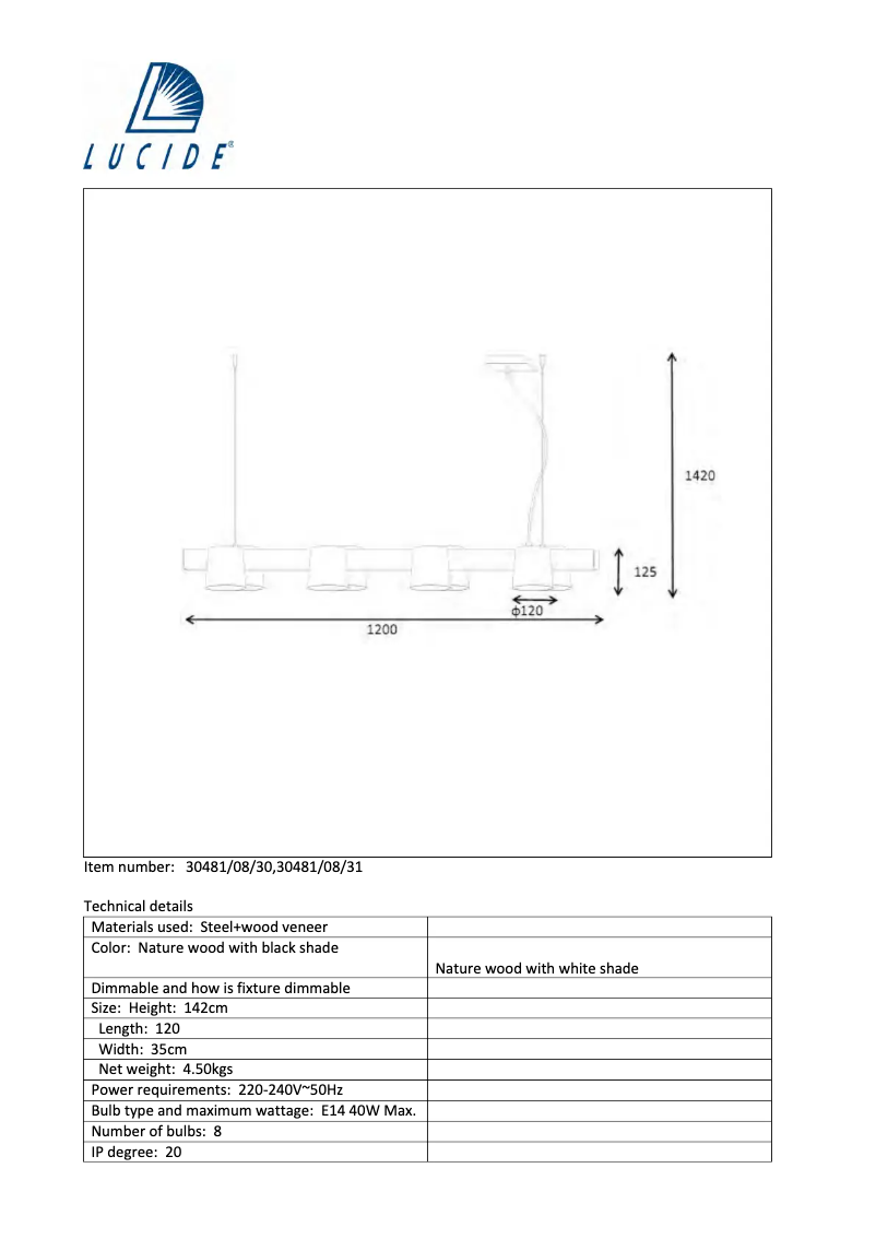 Page 1 de la notice Manuel utilisateur Lucide Octo 30481/08/31