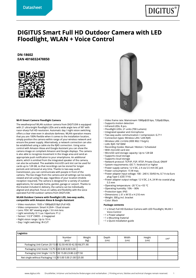 Page 1 de la notice Fiche technique Digitus DN-18602