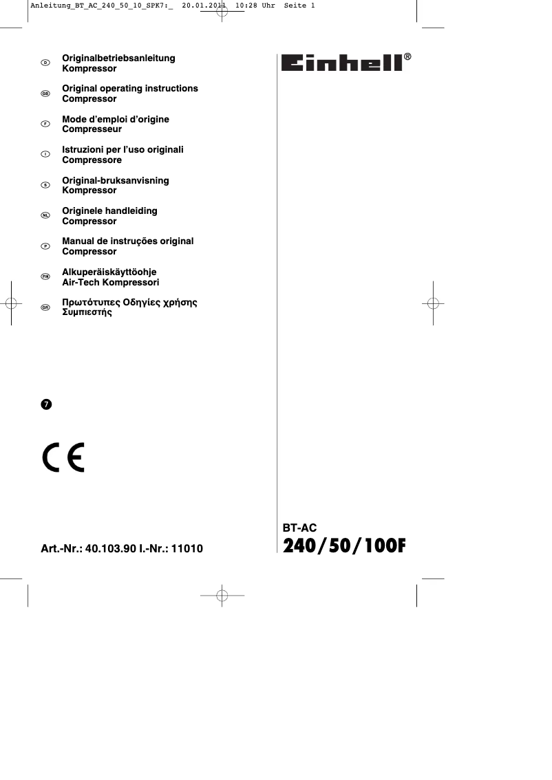 Page n°1 - Mode d'emploi Einhell BT-AC 240/50/10 OF