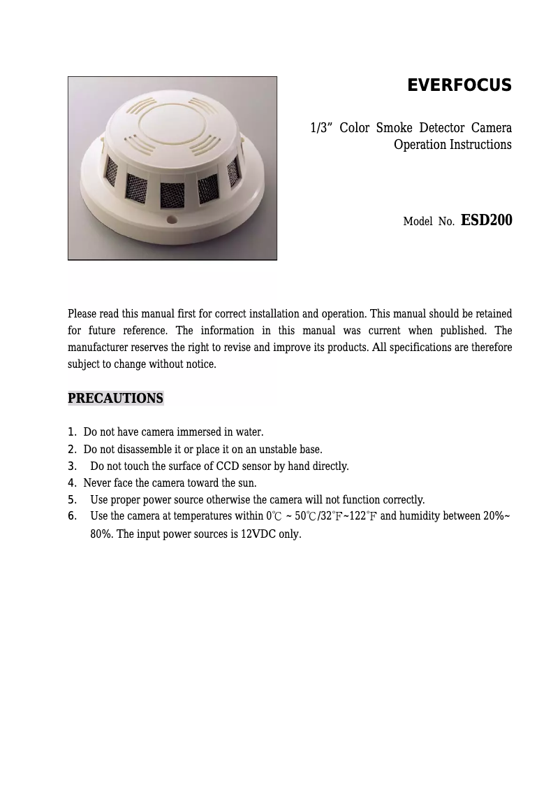 Page n°1 - Manuel utilisateur EverFocus ESD200