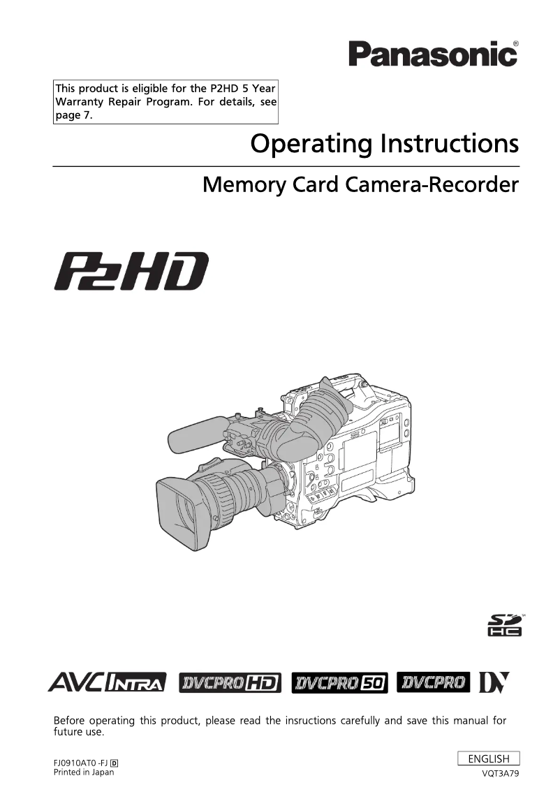Image de la première page du manuel de l'appareil AJ-HPX3100G