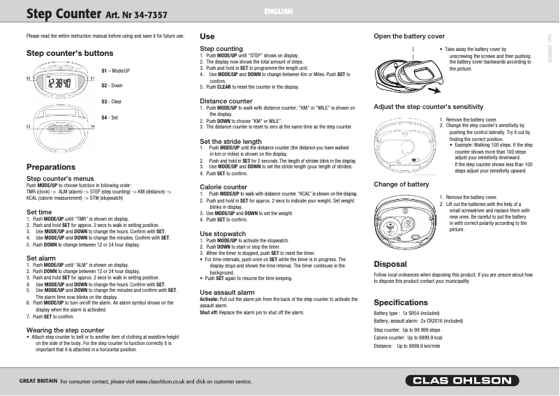 Page n°1 - Manuel utilisateur Clas Ohlson 34-7357