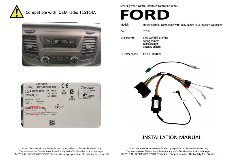 Page n°1 - Manuel utilisateur Pioneer CA-R-FOR.016AE