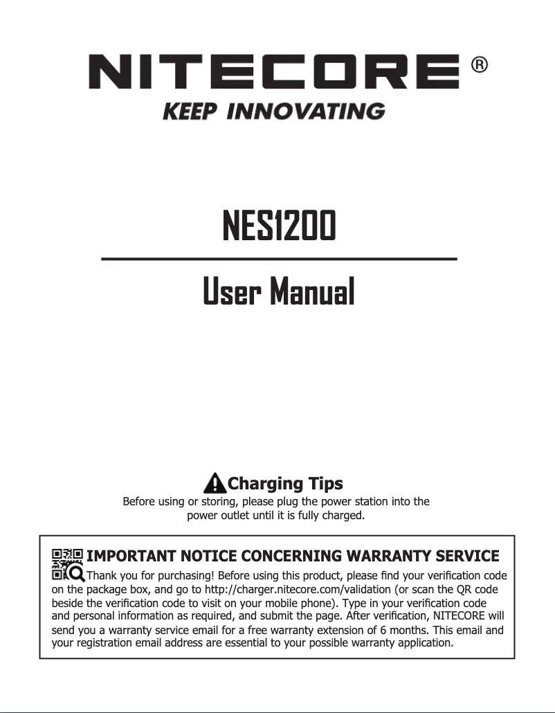 Page 1 de la notice Manuel utilisateur Nitecore NES1200