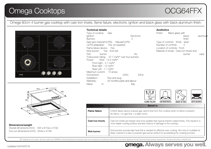 Page n°1 - Fiche technique Omega OCG64FFX