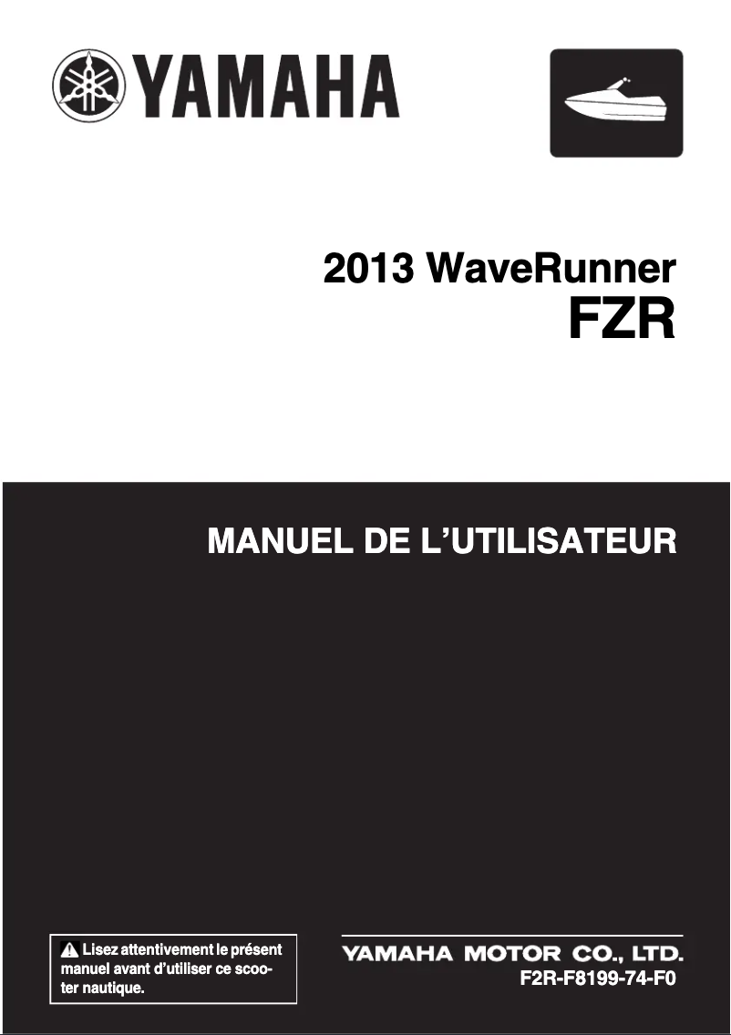 Page 1 of the manual User Manual Yamaha WaveRunner FZR (2013)