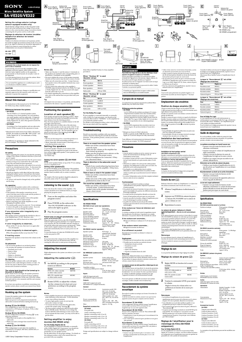 Página 1 del manual Manual de usuario Sony SA-VE325