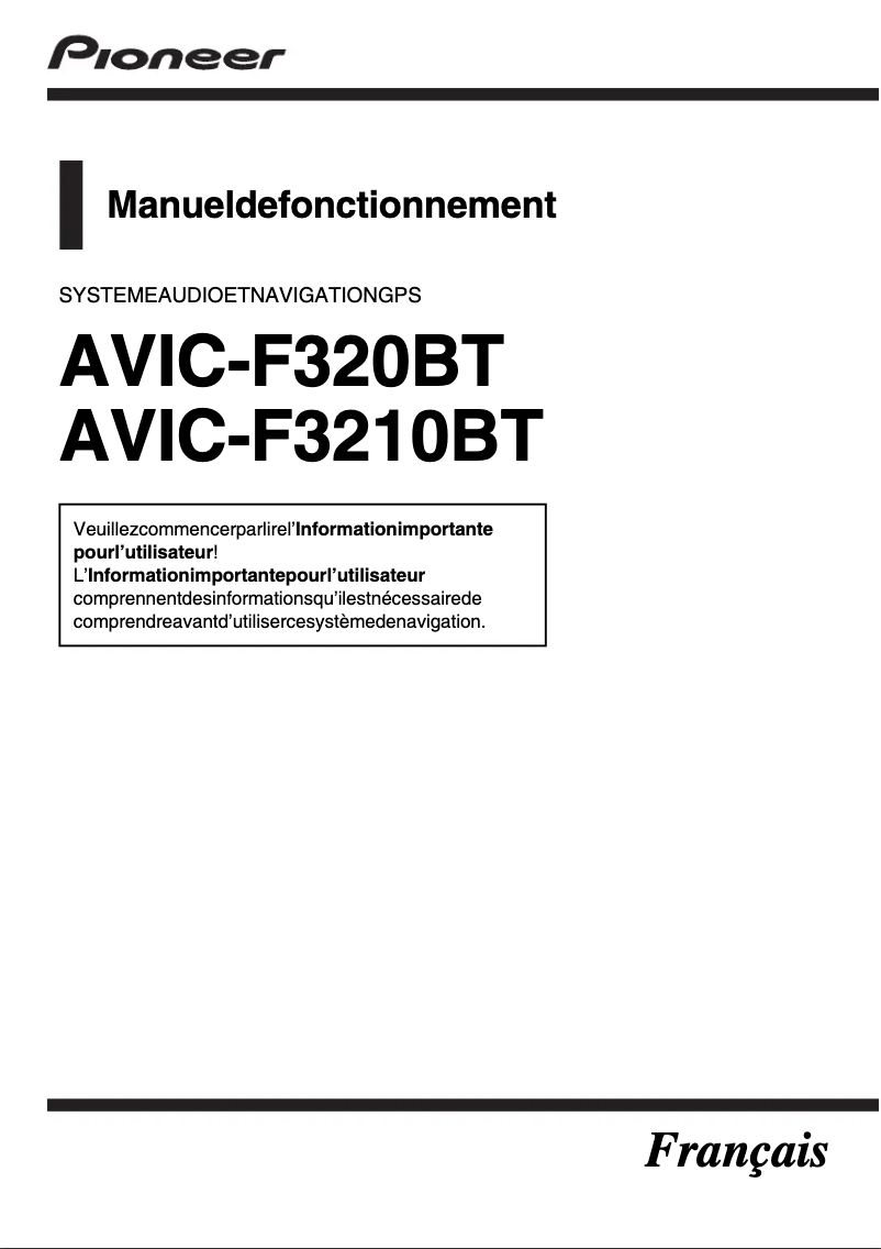 Page 1 de la notice Manuel utilisateur Pioneer AVIC-F3210BT