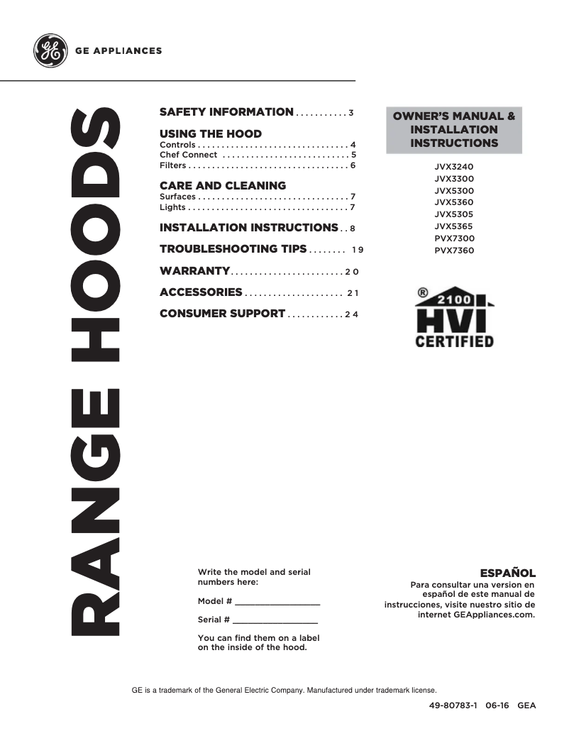 Page 1 de la notice Manuel utilisateur GE JVX3240SJSS