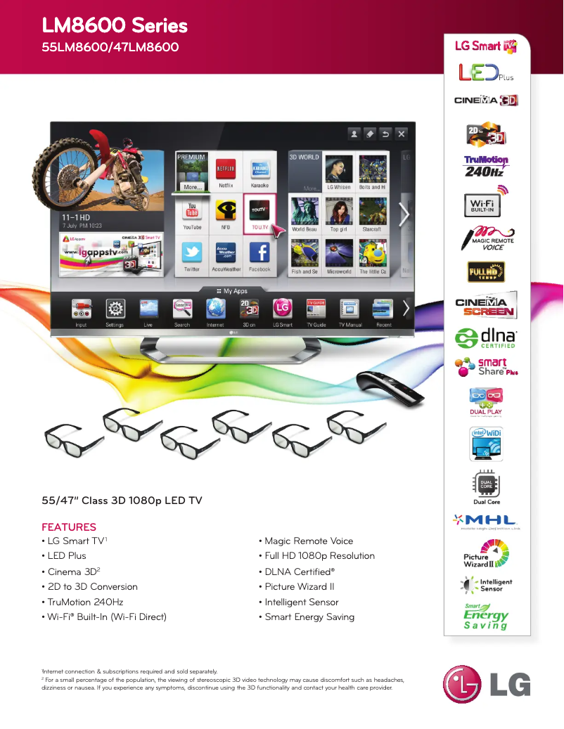 Page 1 de la notice Fiche technique LG 47LM8600