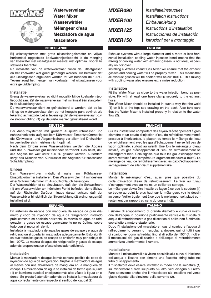 Page n°1 - Manuel utilisateur Vetus MIXER150