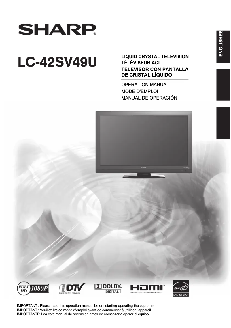 Page n°1 - Manuel utilisateur Sharp Aquos LC-42SV49U