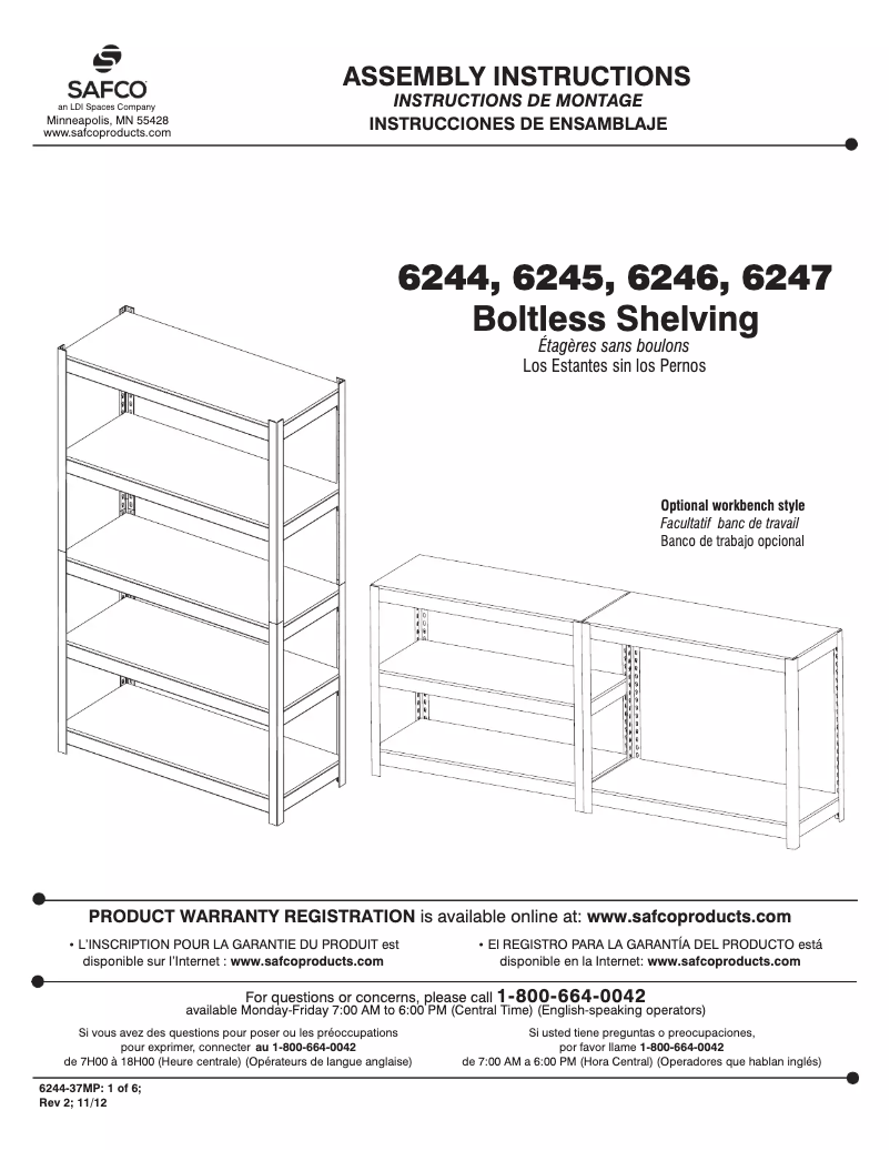 Page 1 de la notice Manuel utilisateur Safco 6245