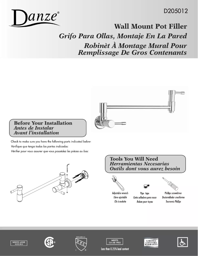 Page 1 de la notice Manuel utilisateur Danze D205012